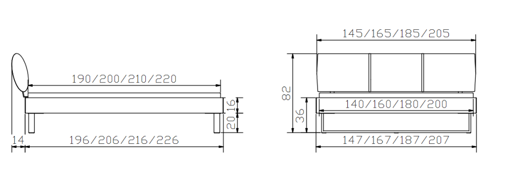 Dimension Hasena Oak Bianco Pieds Indus Tete Elipsa HASENA Wood Line (Pieds Indus + Tête Elipsa)