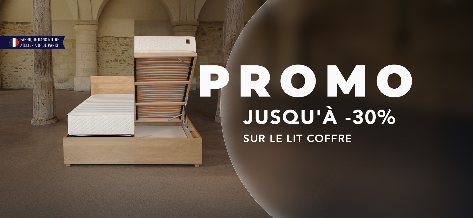 03.10.25 NL BANNER PROMO L COFFRE 30 LP DESK Lit coffre Bois Massif