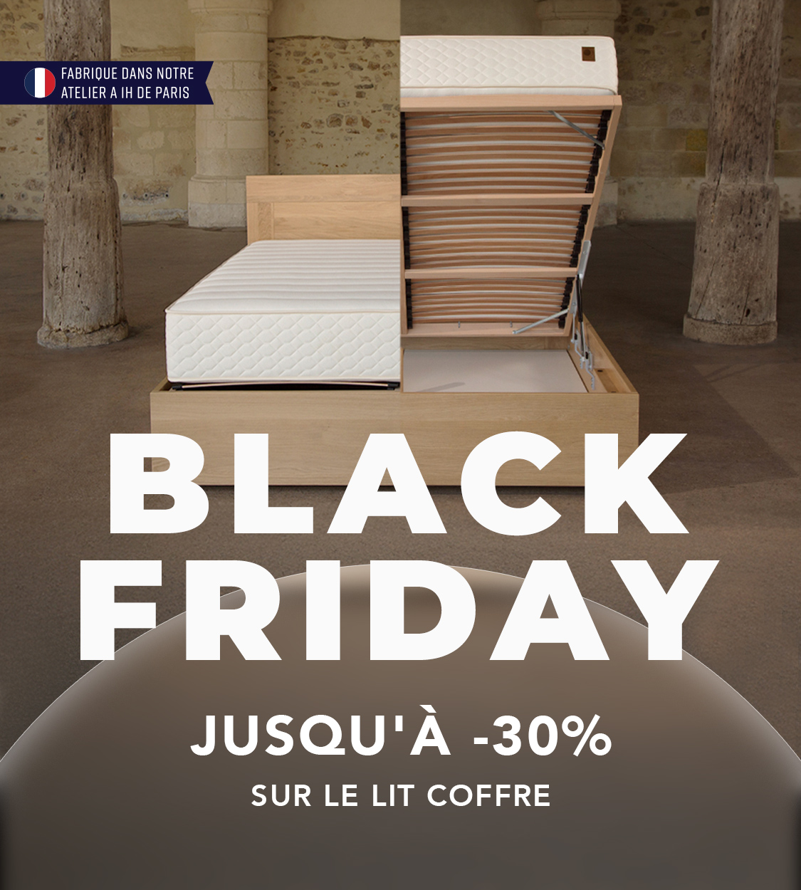 Black Friday Nation Literie 2025 - Lit coffre bois massif 2