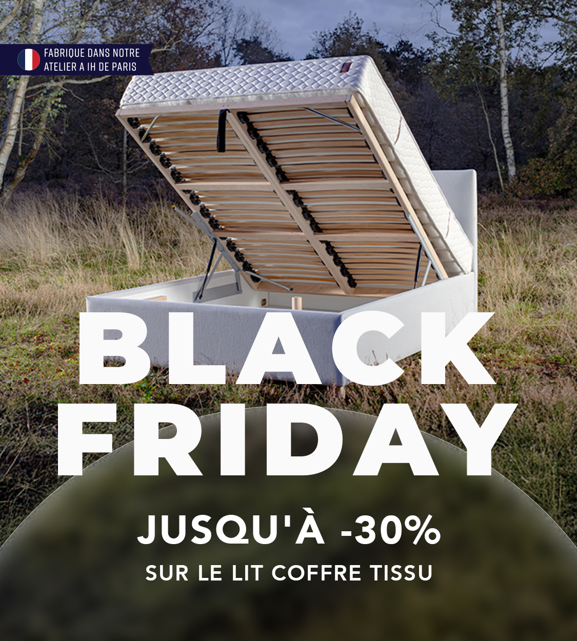 Black Friday Nation Literie 2025 - Lit coffre en tissu 2